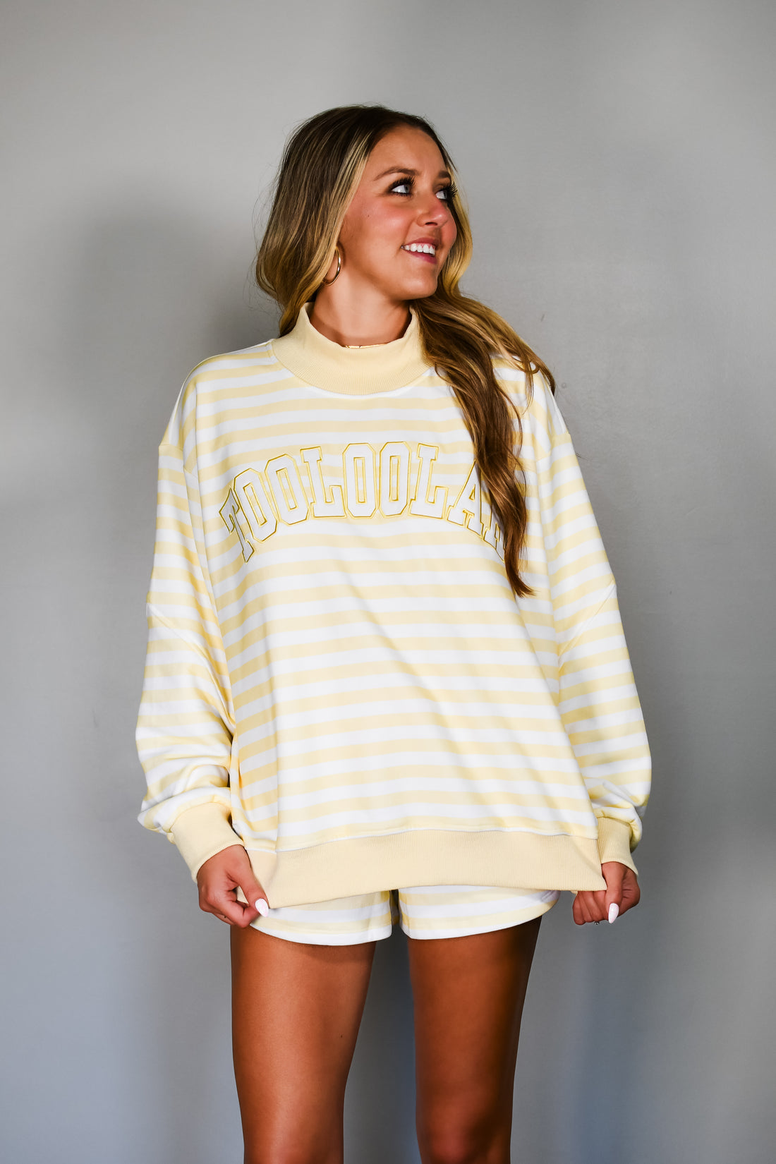 TooLooLah Striped Mock Neck Sweatshirt  - Yellow