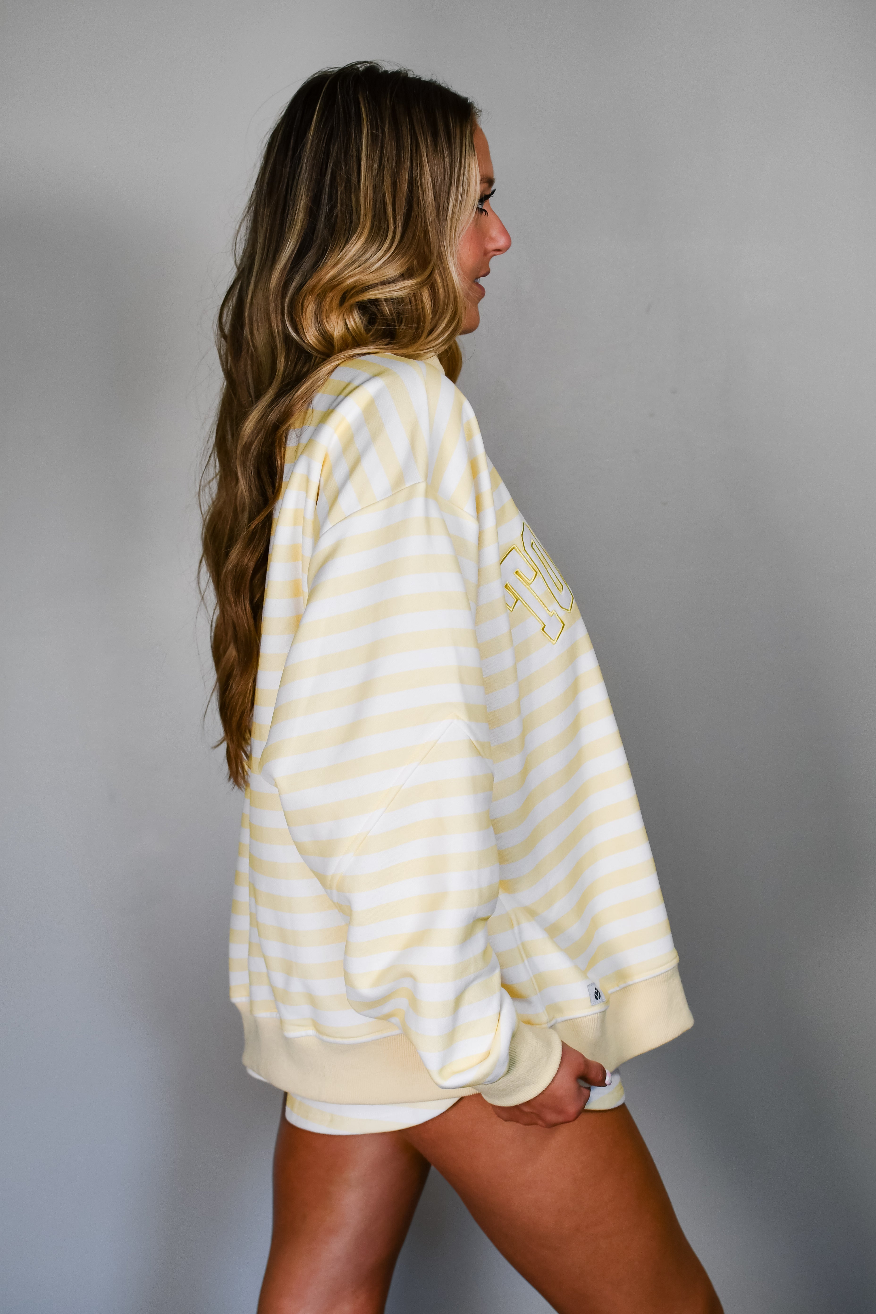 TooLooLah Striped Mock Neck Sweatshirt  - Yellow