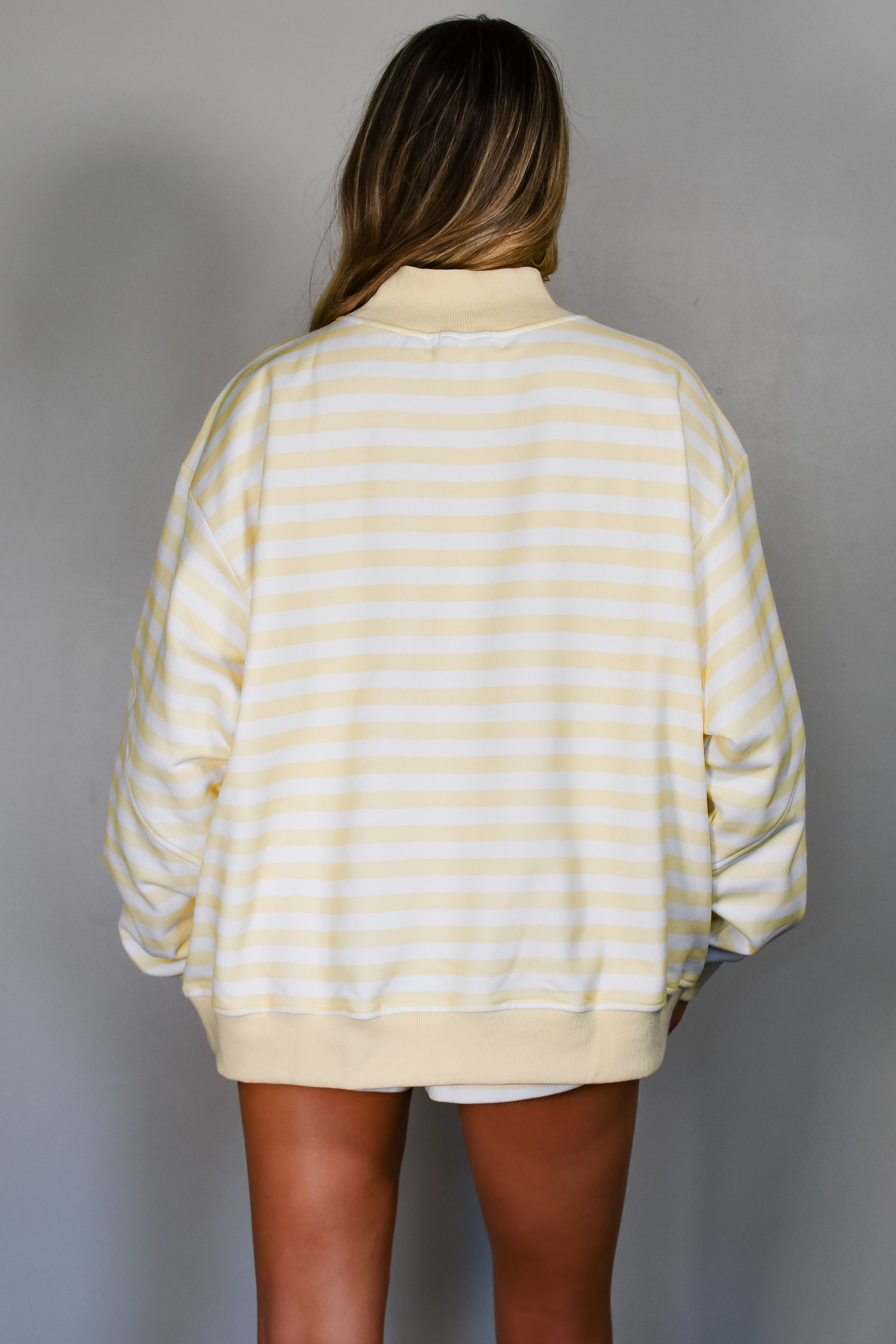 TooLooLah Striped Mock Neck Sweatshirt  - Yellow