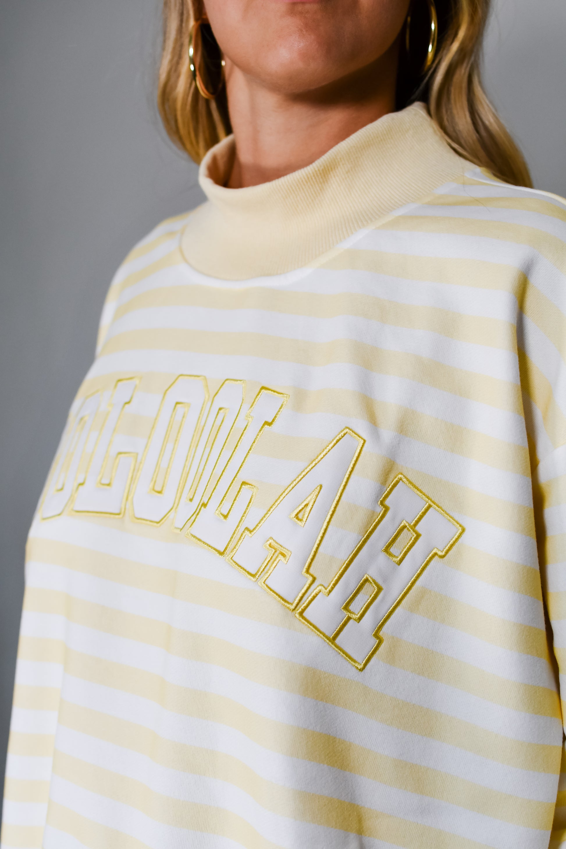 TooLooLah Striped Mock Neck Sweatshirt  - Yellow