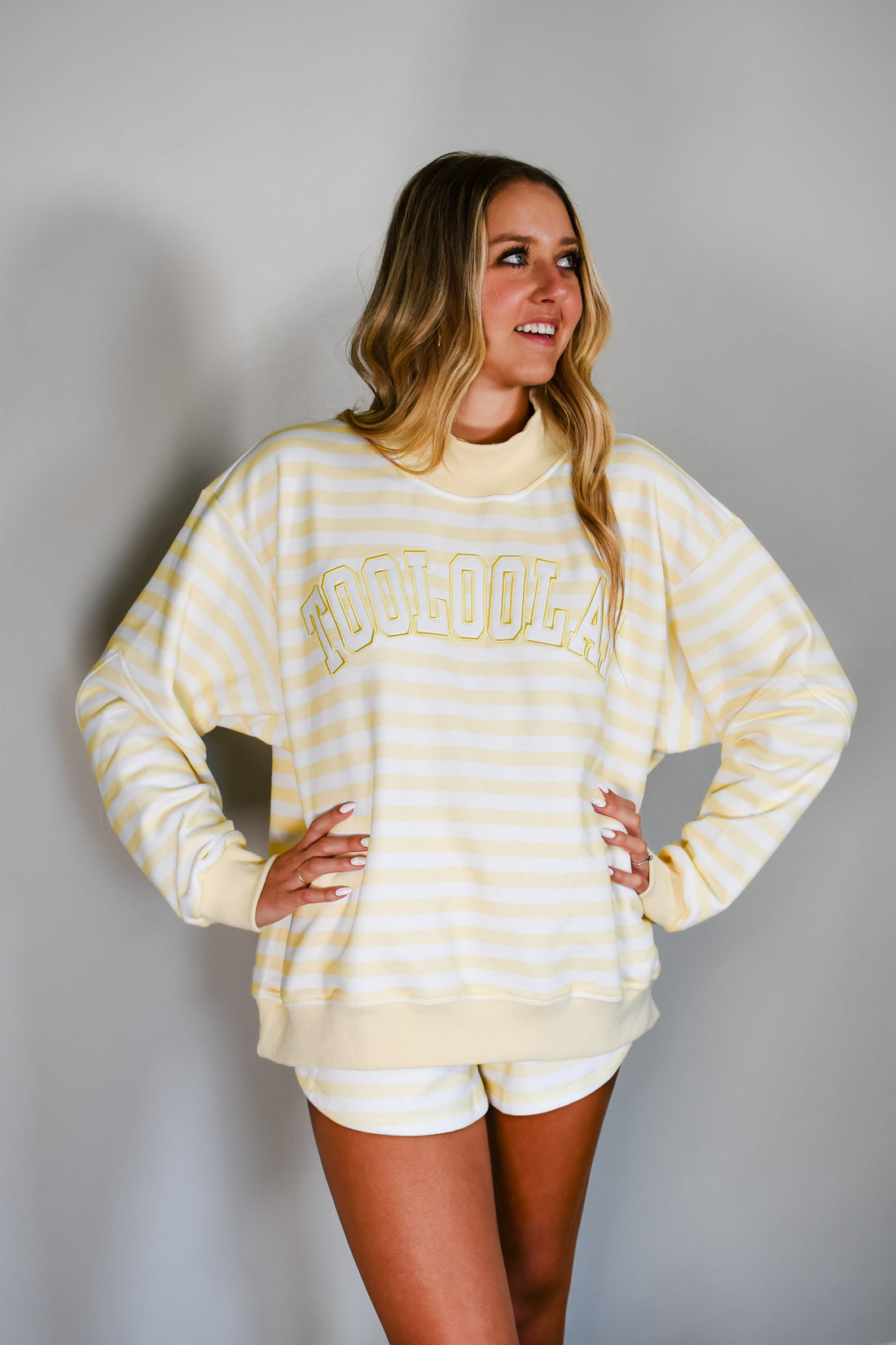 TooLooLah Striped Mock Neck Sweatshirt  - Yellow