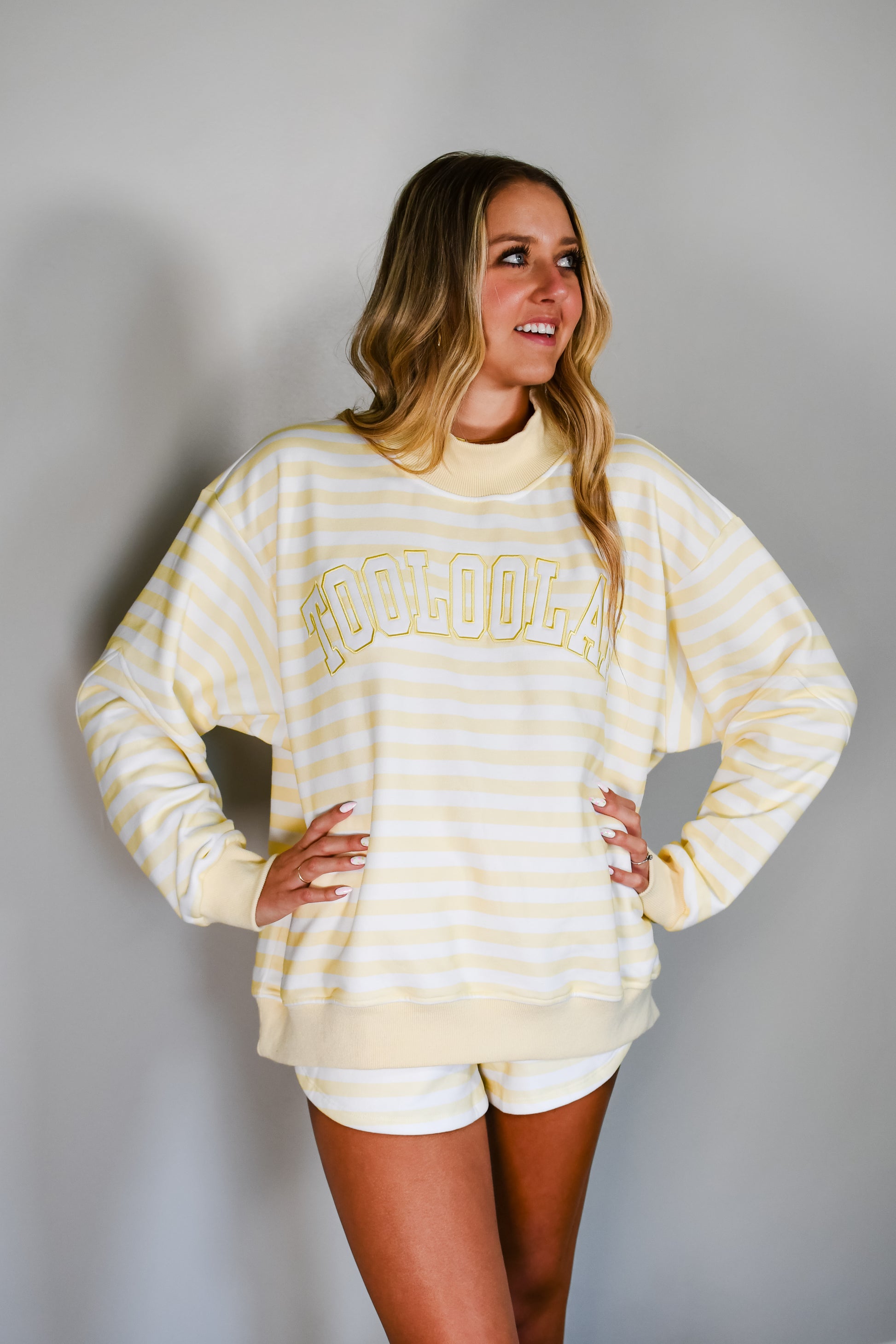 TooLooLah Striped Mock Neck Sweatshirt  - Yellow