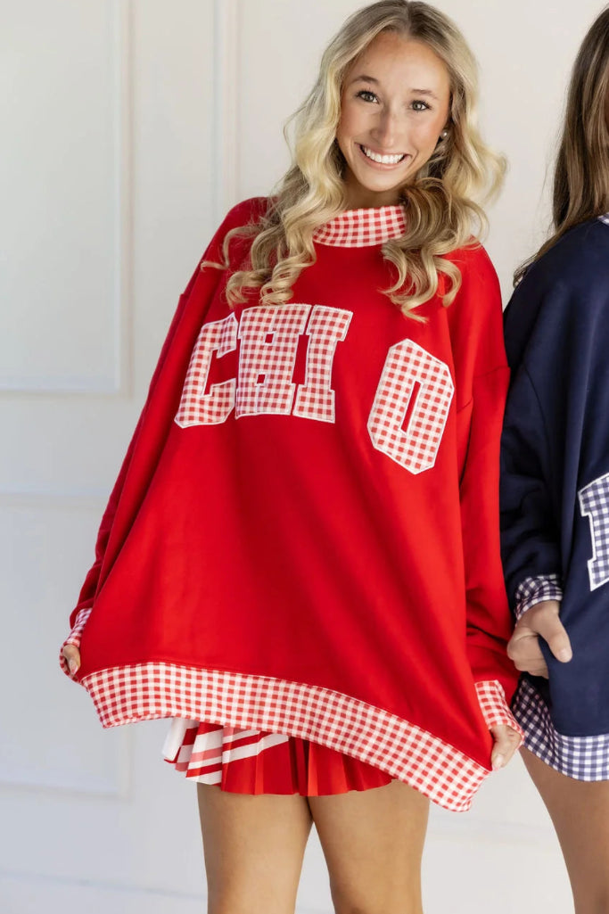 Sorority Gingham Mock Neck - Chi O