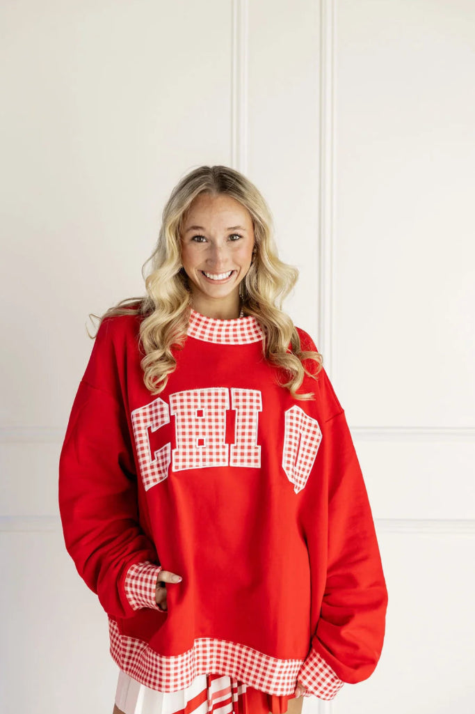 Sorority Gingham Mock Neck - Chi O