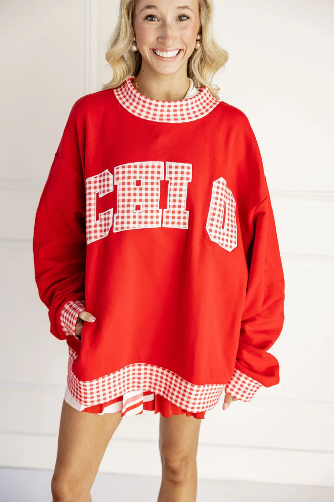 Sorority Gingham Mock Neck - Chi O