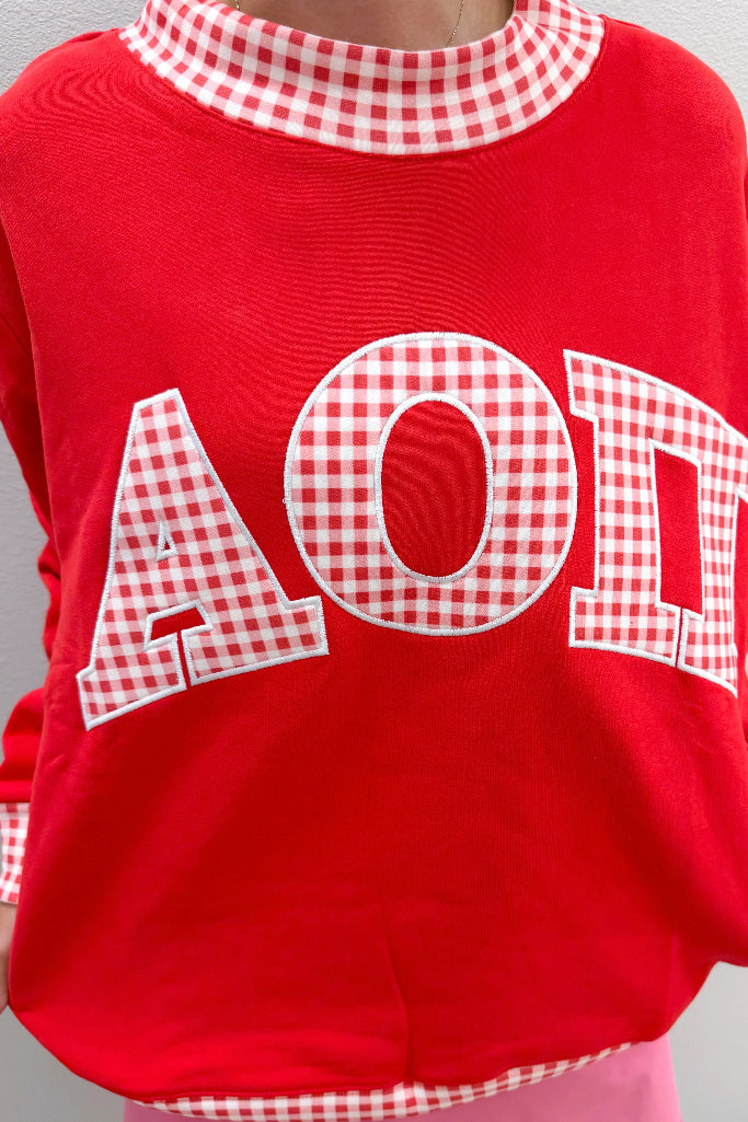 Sorority Gingham Mock Neck - AOII