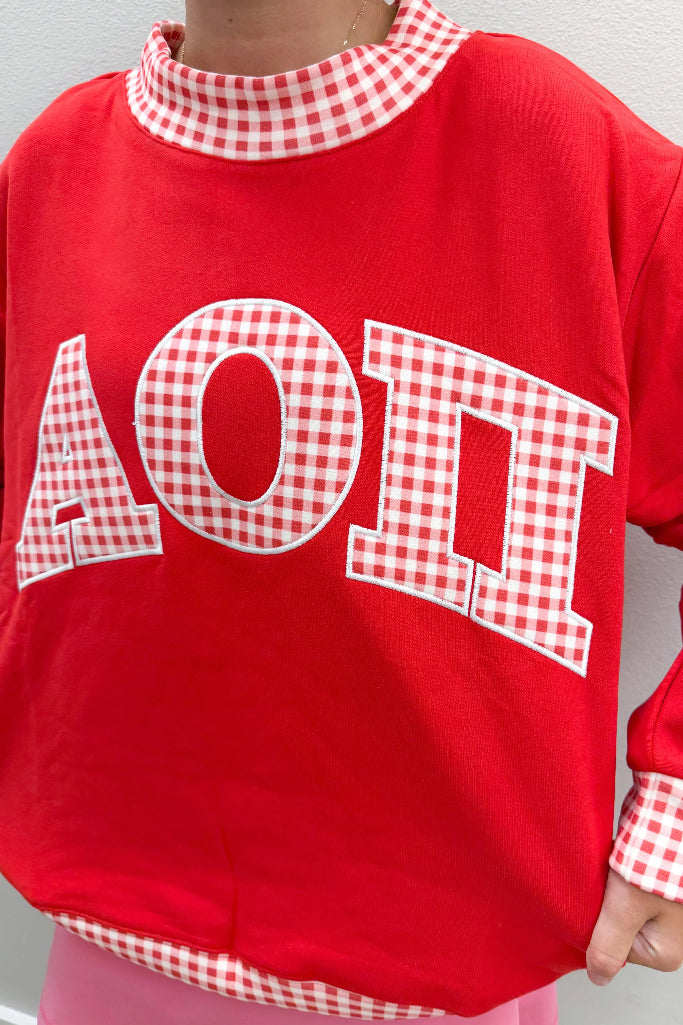 Sorority Gingham Mock Neck - AOII