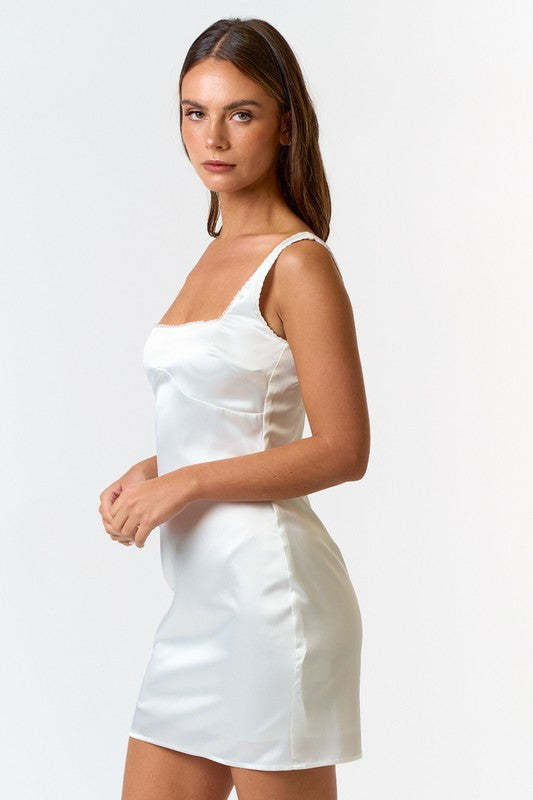 Mckenna Satin Mini Dress - Off White