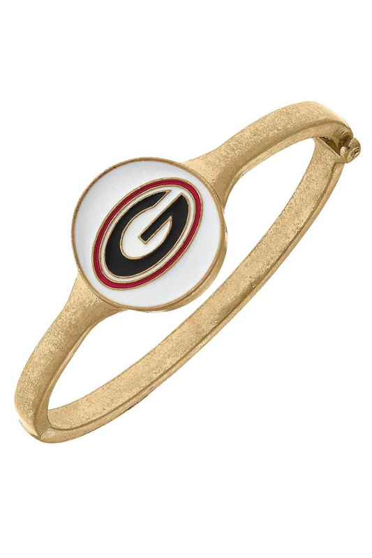GA Bulldogs Enamel Statement Hinge Bangle - Gold/White
