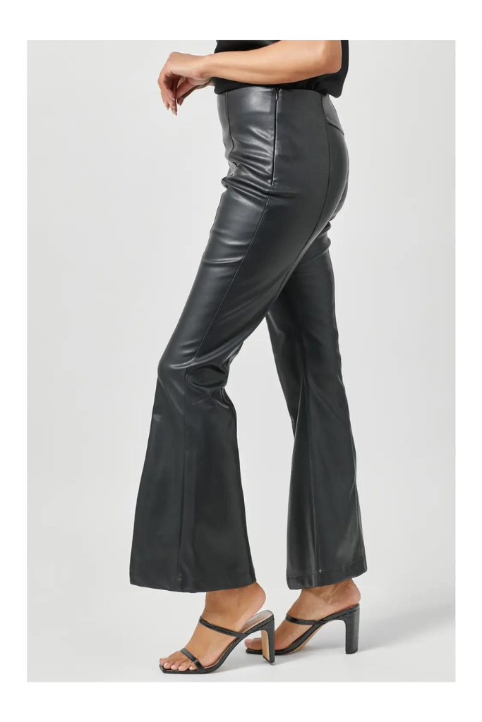 More Than Friends Flare Leather Pants- Black