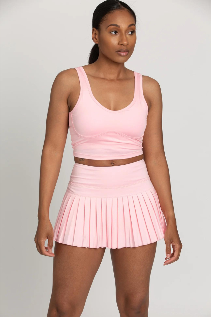 Gold Hinge Pleated Tennis Skort- Baby Pink