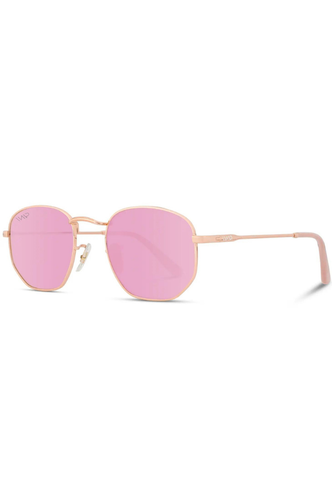 WMP Eyewear Bexley Retro Polarized Sunglasses- Gold Frame/Pink Lens