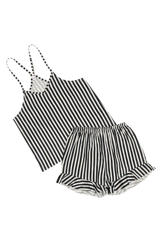 Callie Ruffled Pajama Set- Stripes