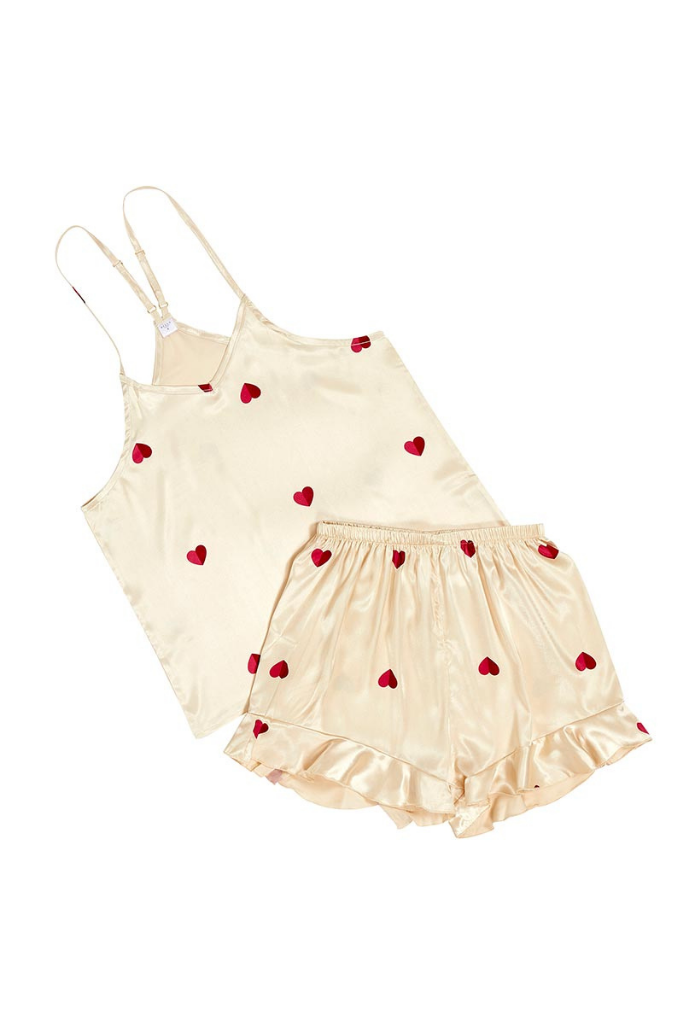 Callie Ruffled Pajama Set- Hearts