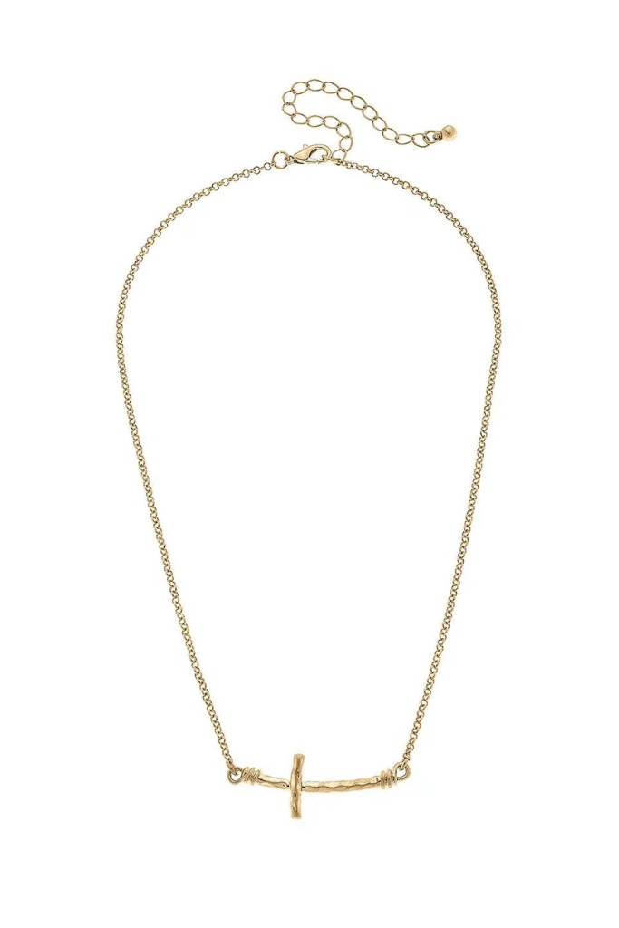 Emily Cross Necklace- Worn Gold