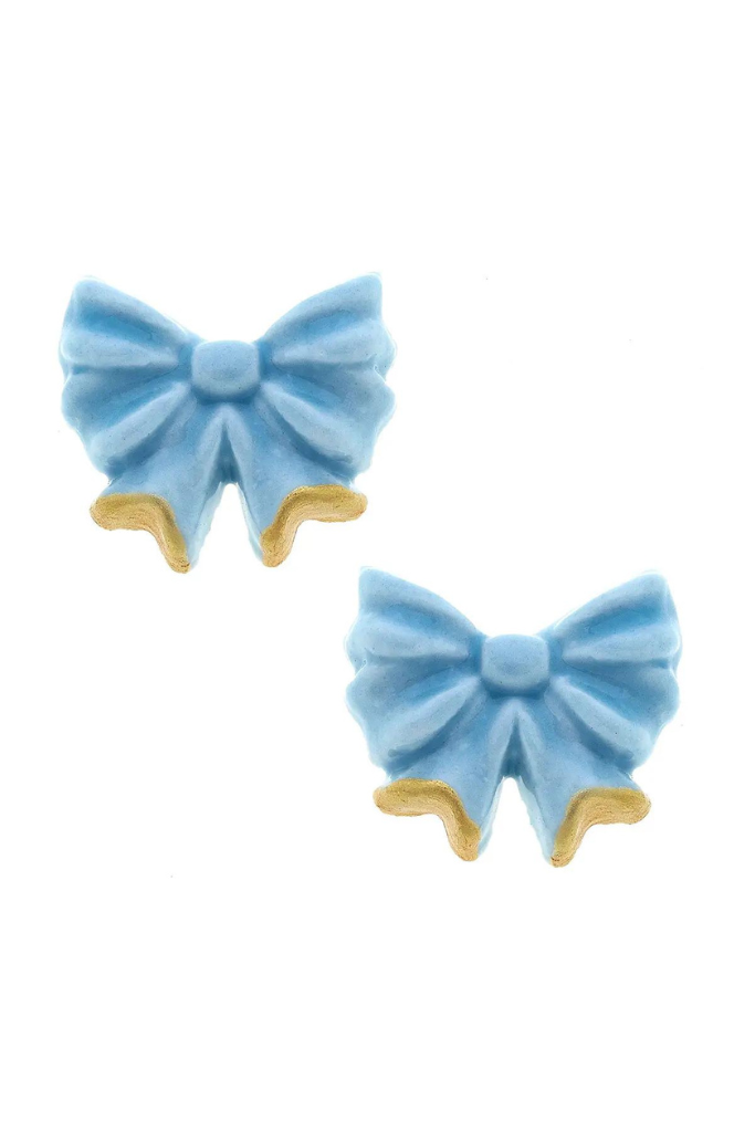 Lucy Porcelain Bow Stud Earrings- Gold/Blue