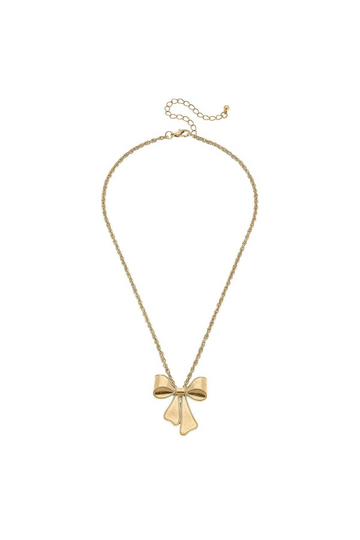 Maxwell Bow Pendant Necklace- Worn Gold