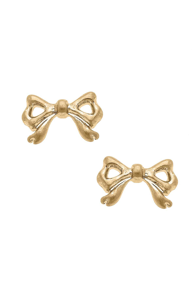 Callie Bow Stud Earrings- Worn Gold