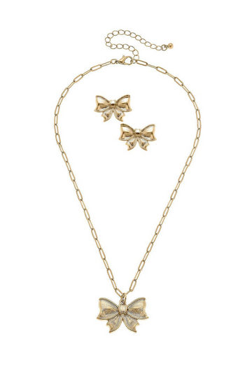Waverly Bow Earring And Necklace Set- Gold