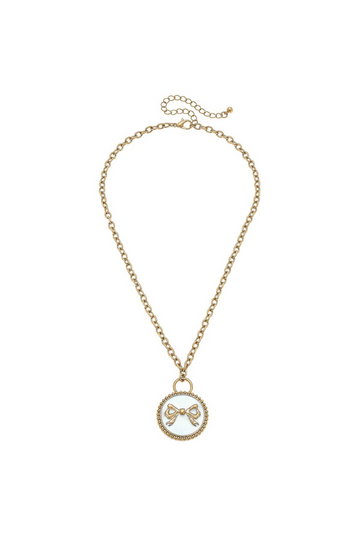 Blakeley Enamel Bow Pendant Necklace- Ivory/Gold