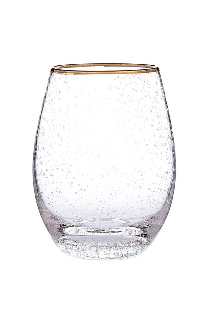 Gold Rimmed Stemless Wine Glass