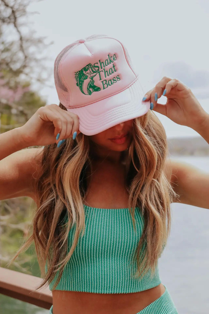 Shake That Bass Trucker Hat- Pink/Green