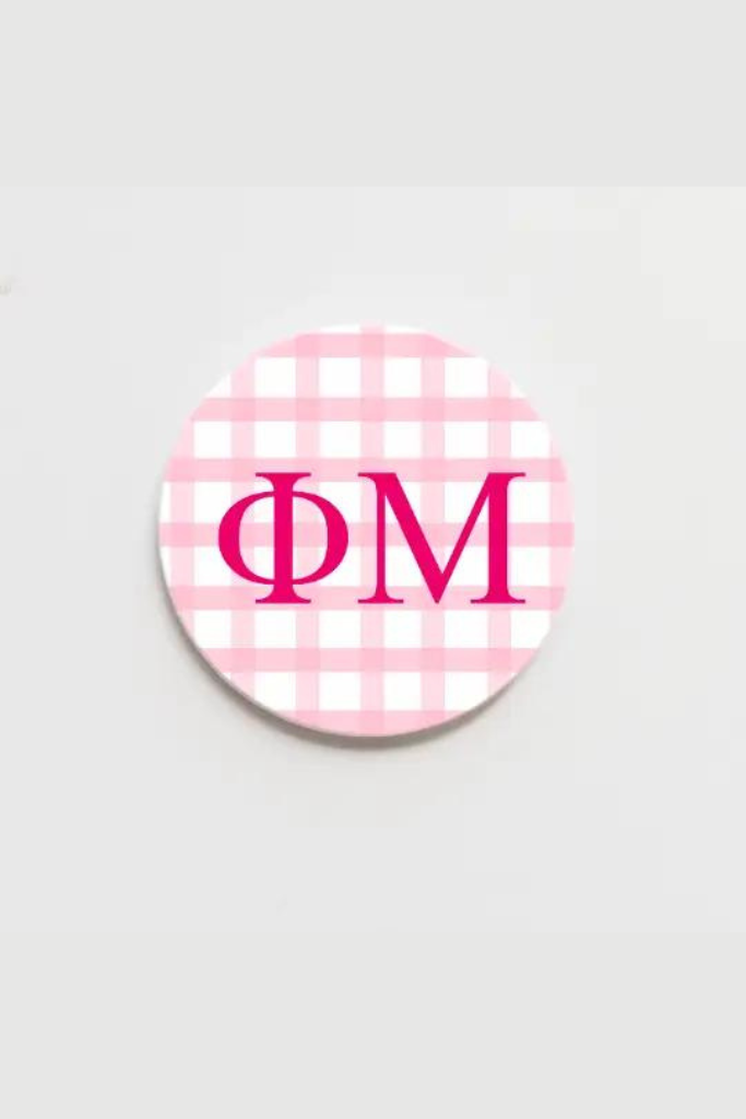 Phi Mu Gingham Greek Button - 3 Inch