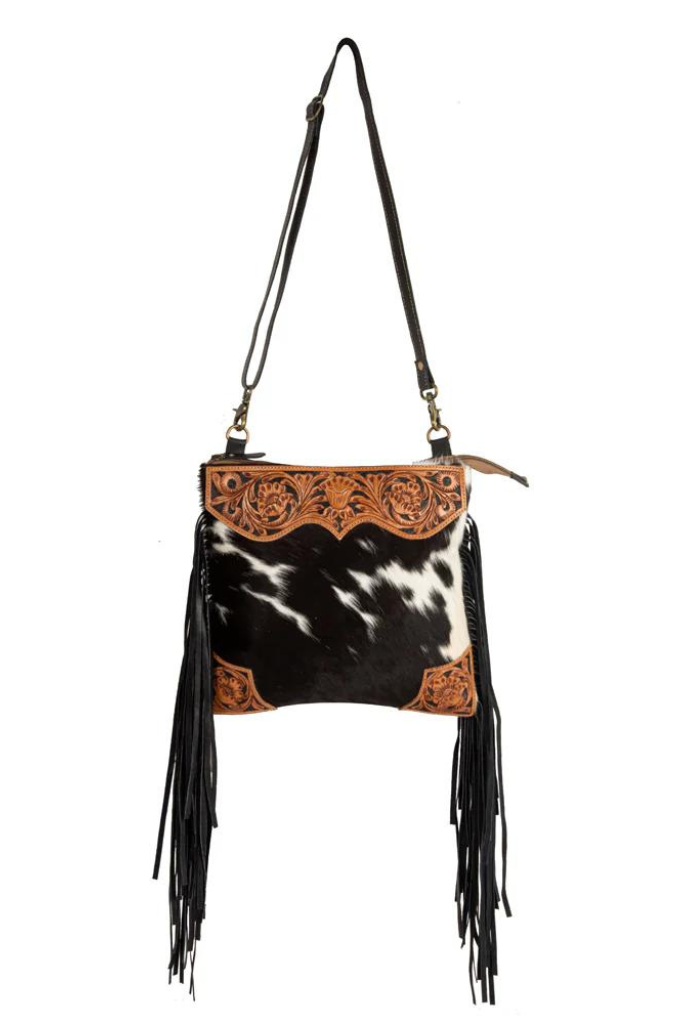Myra Tumbleweed Trail Fringed Hand Tooled Bag