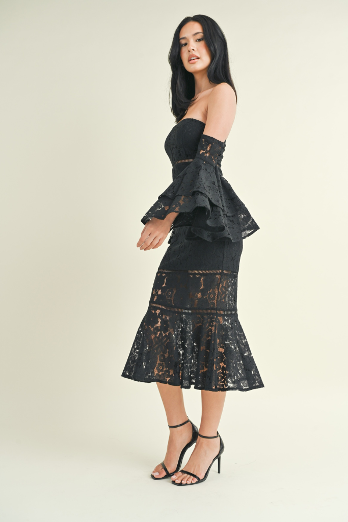 Stand Your Ground Lace Midi Dress - Black