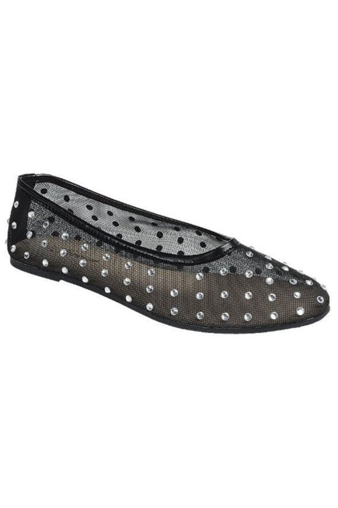 The Marcy Mesh Studded Flats - Black