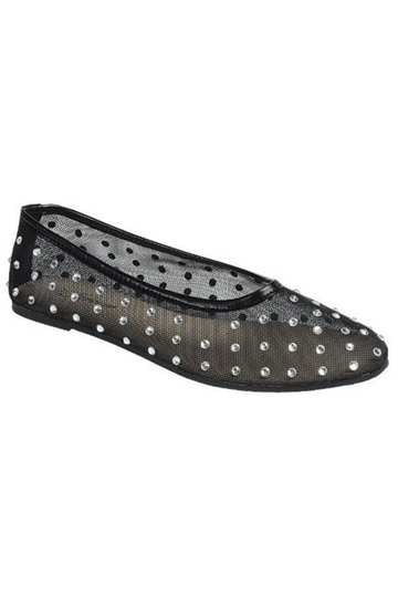 The Marcy Mesh Studded Flats - Black