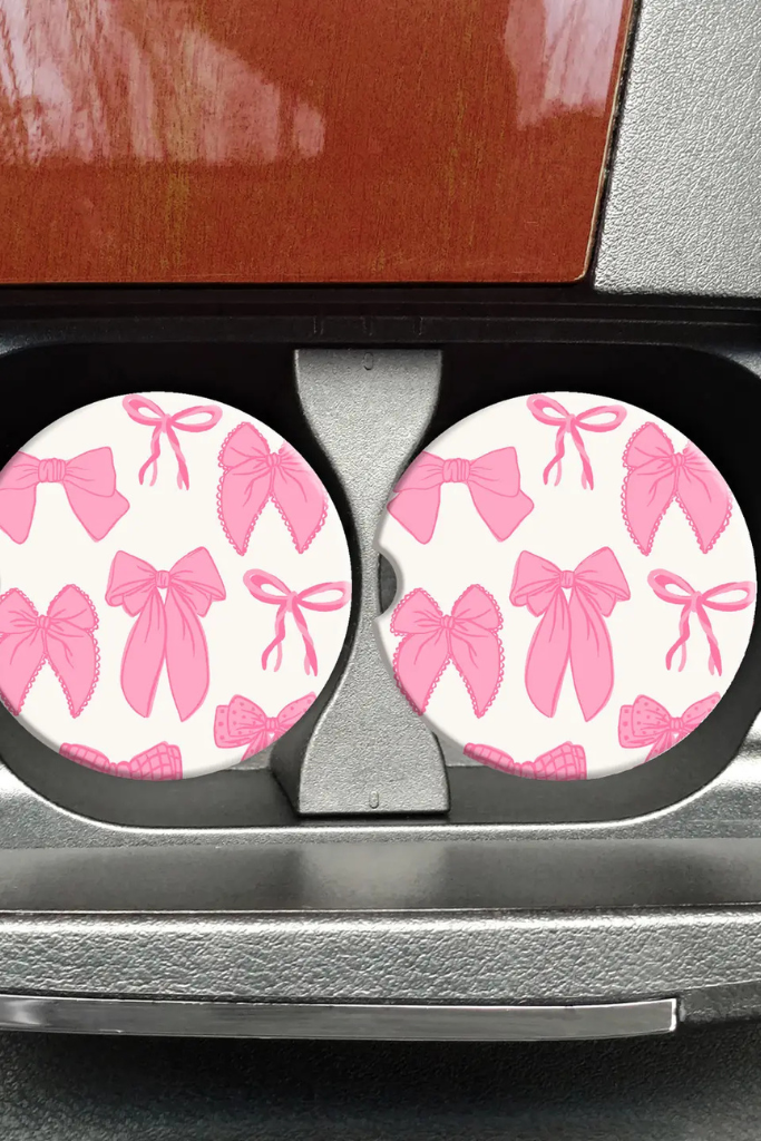 Pink Bow Car Coasters