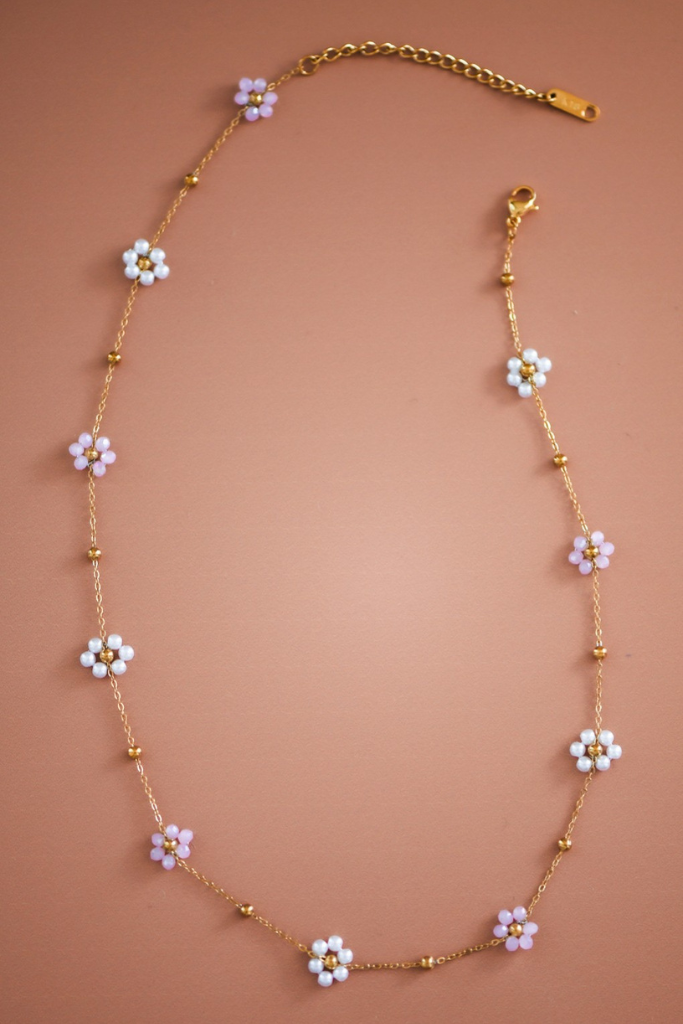Druella Flower Necklace - Mixed Pearl