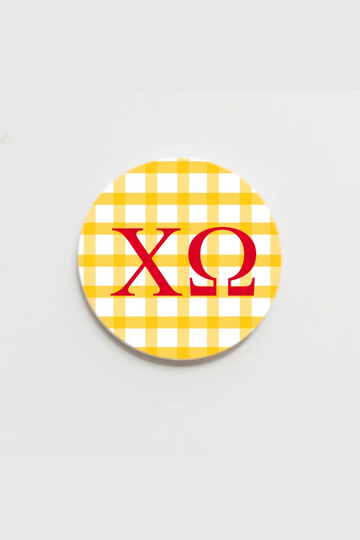 Chi Omega 3in Button - Gingham