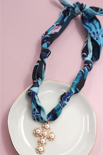 Helaine Scarf Necklace - Blue Cross