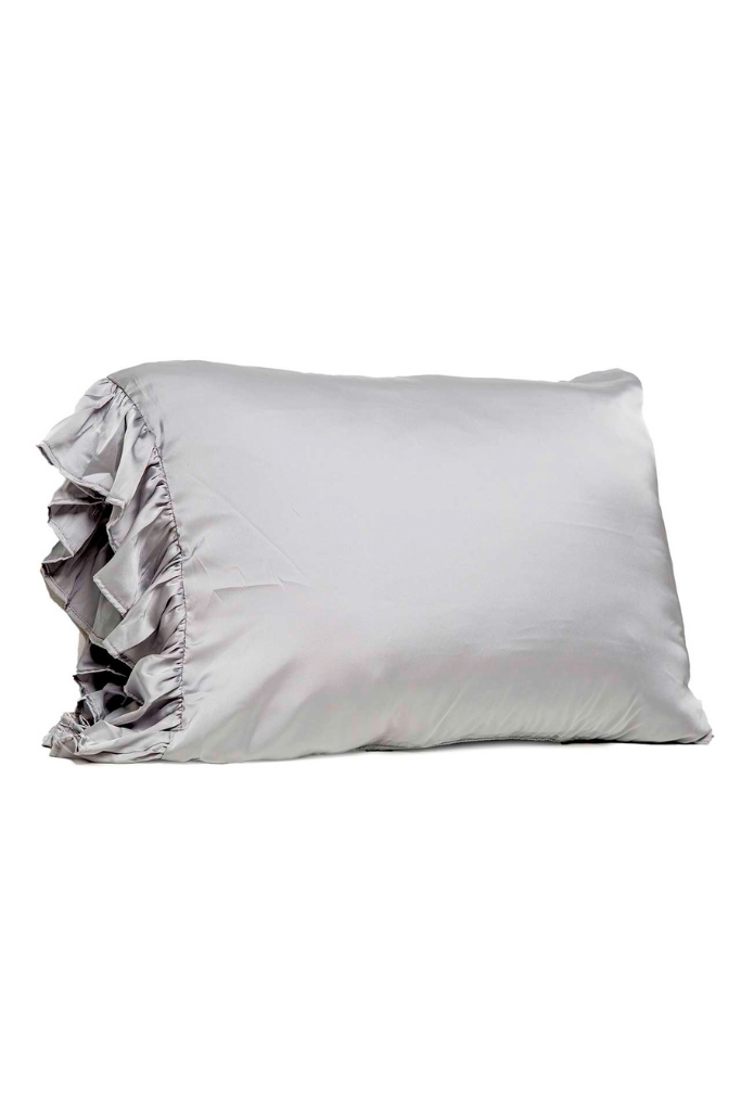 King Ruffle Satin Pillowcase - Grey