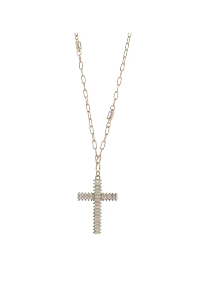 Crystal Cross Chain Necklace - Gold