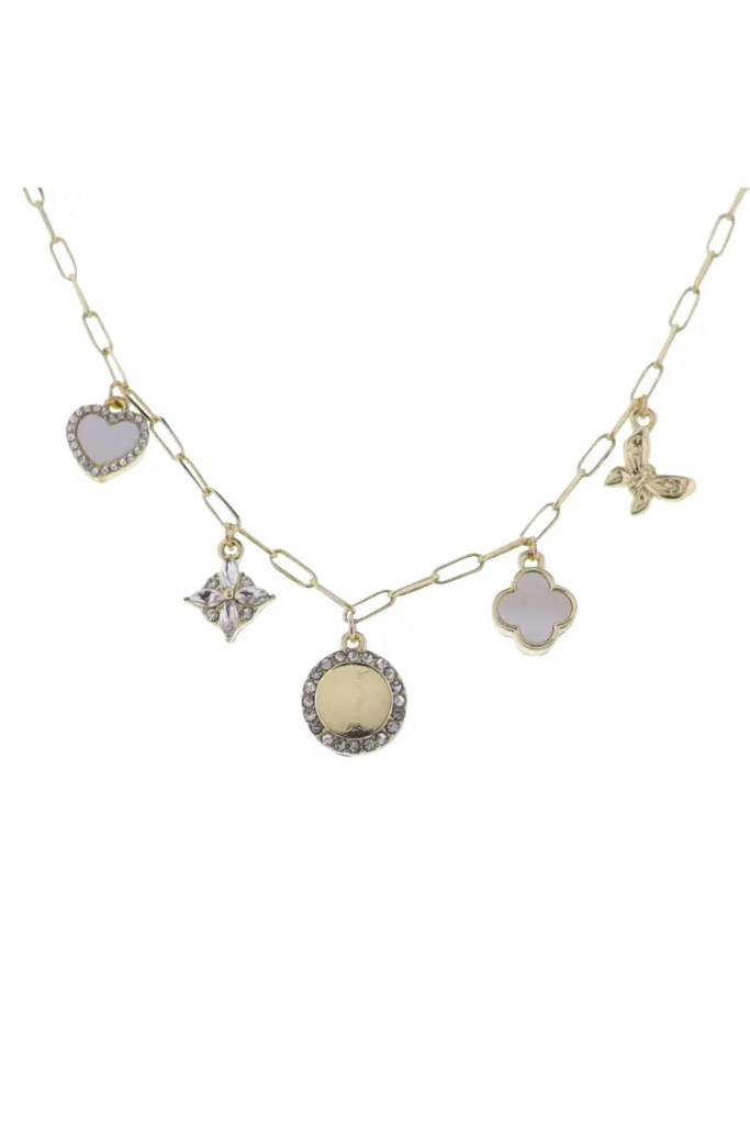 Paperclip Chain Charm Necklace - Gold