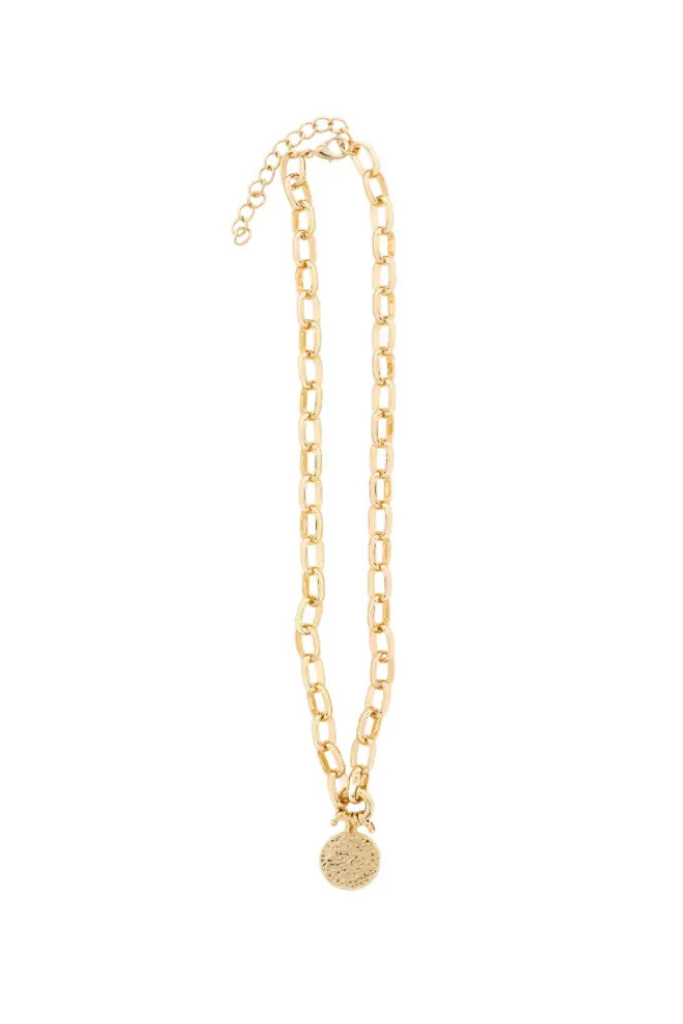 Hammered Disk Chain Necklace - Gold
