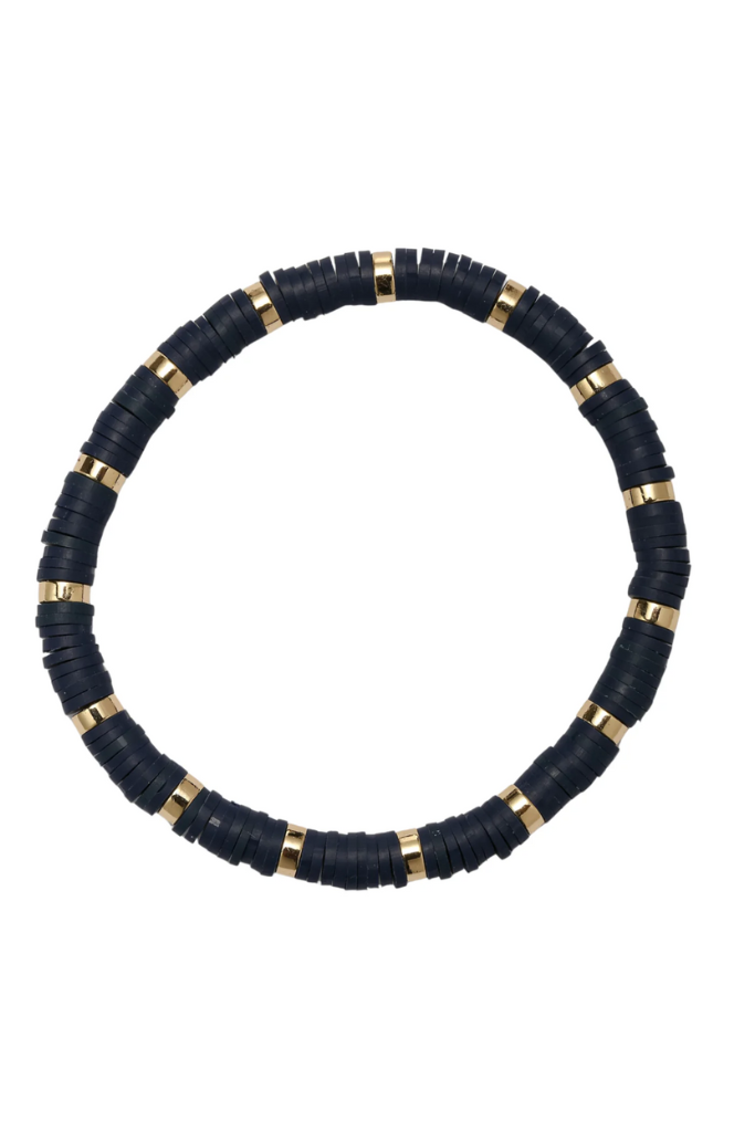 Disk Beaded Bracelet - Navy/Gold