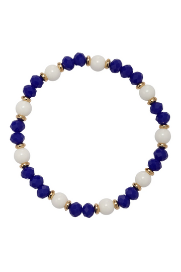 Faceted Beaded Bracelet - Blue/White/Gold