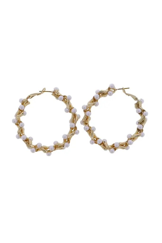 Large Twisted Hoop Earrings - Gold/Pearl