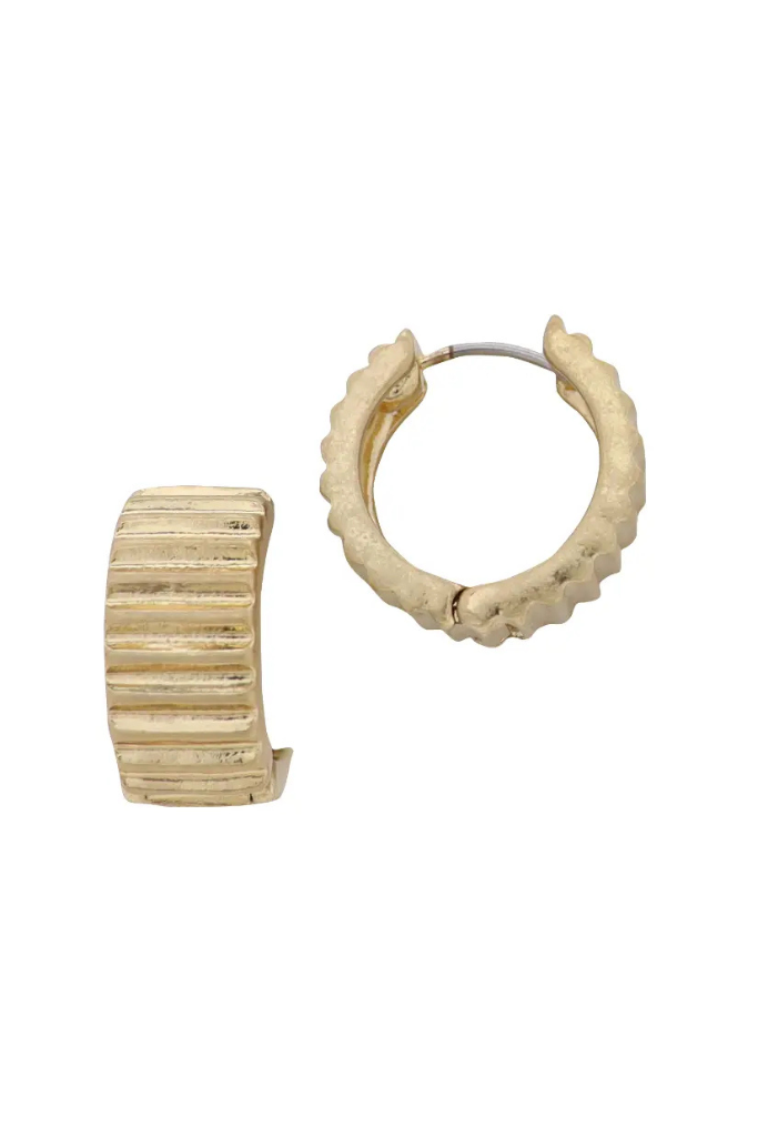 Thick Lined Hoop Earring - Gold