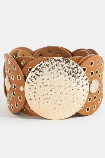 Hammered Disc Loop Belt - Tan/Gold