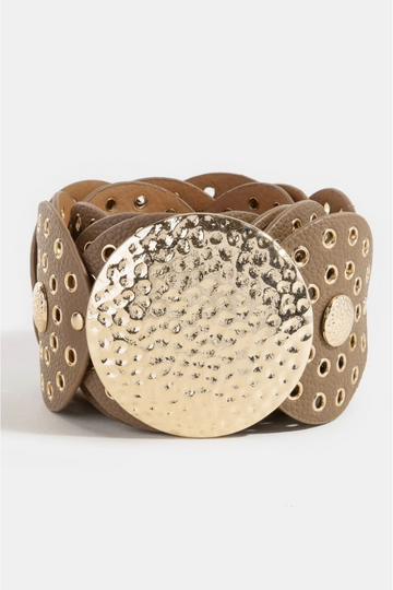 Hammered Disc Loop Belt - Brown/Gold