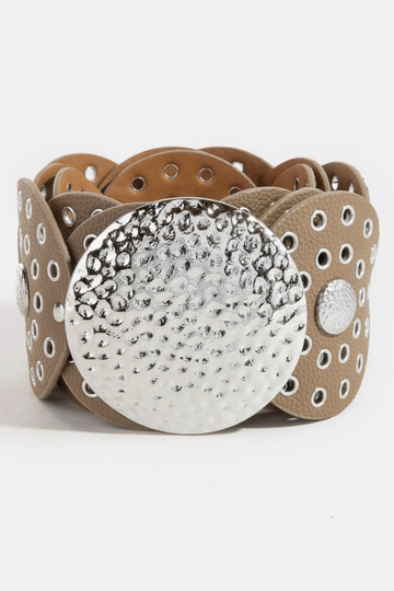 Hammered Disc Loop Belt - Brown/SIlver