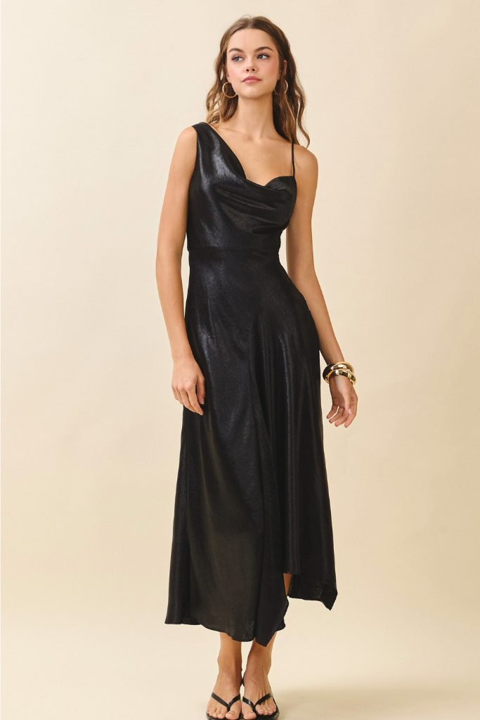 Warning Shot Metallic Midi Dress - Black