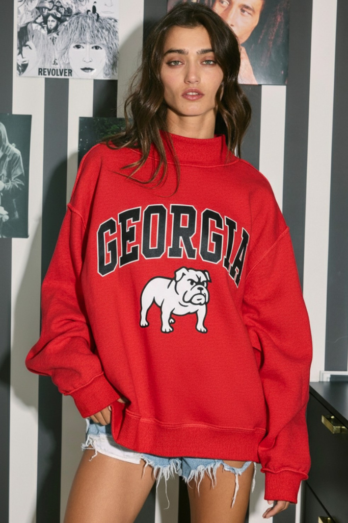 Ga Bulldog Mock Neck Reverse Sweatshirt - Red