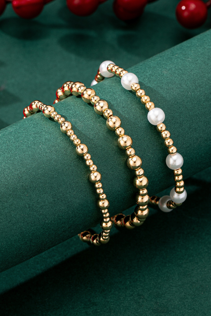 Sidney 3 Pearl Bracelet set - Gold