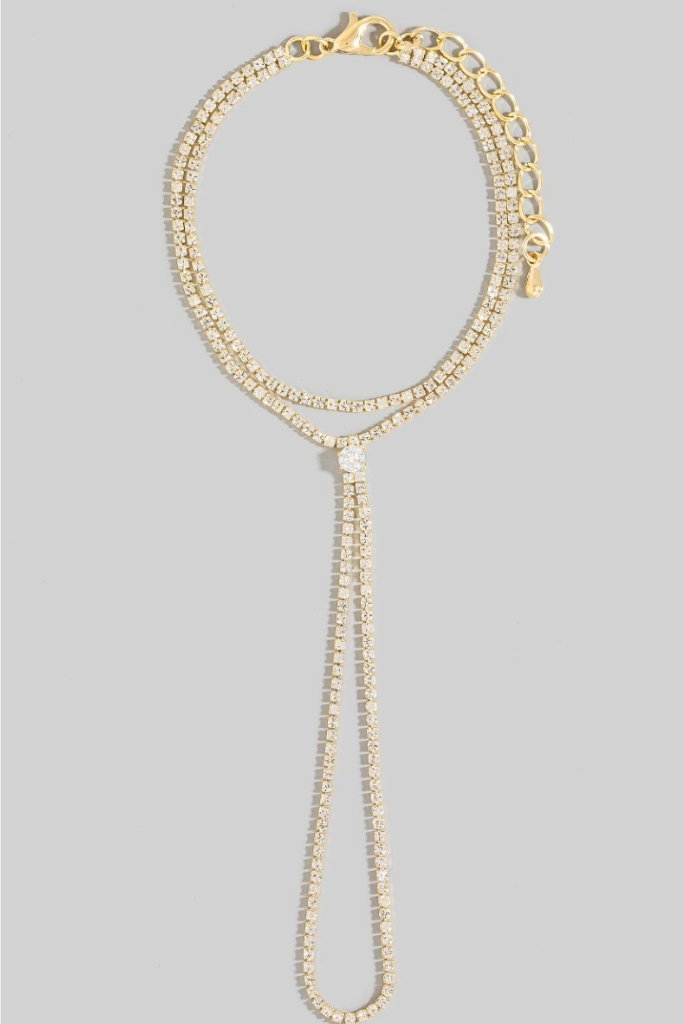 Tennis Hand Chain Bracelet - Gold